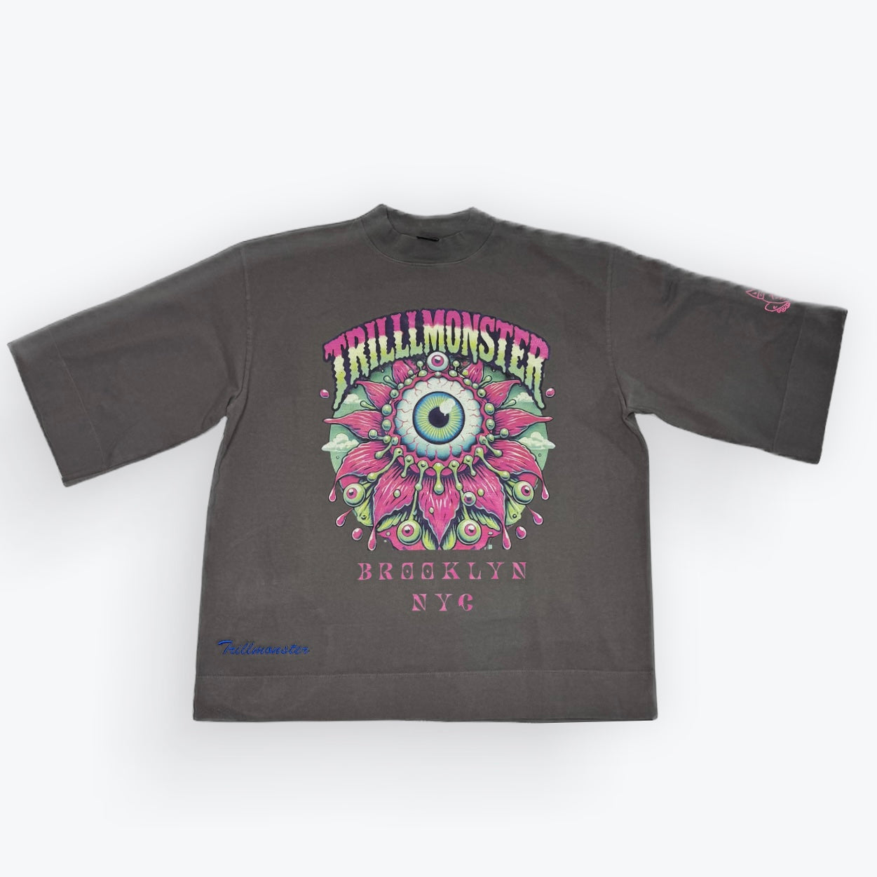 TM Brooklyn NYC Blooming Eye Flower Dark Grey Classic  Oversized Tee