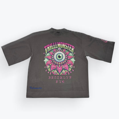 TM Brooklyn NYC Blooming Eye Flower Dark Grey Classic  Oversized Tee