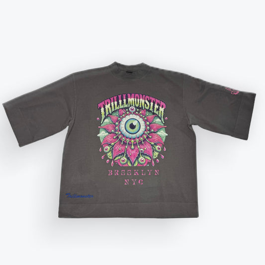 TM Brooklyn NYC Blooming Eye Flower Dark Grey Classic  Oversized Tee